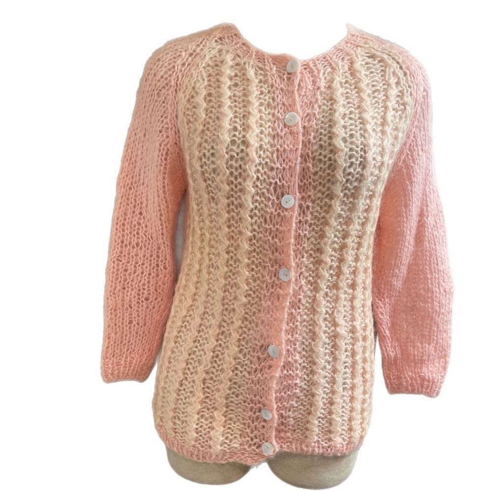 Carol Brent VTG Pink Wool Nylon Sweater Cardigan Size Medium